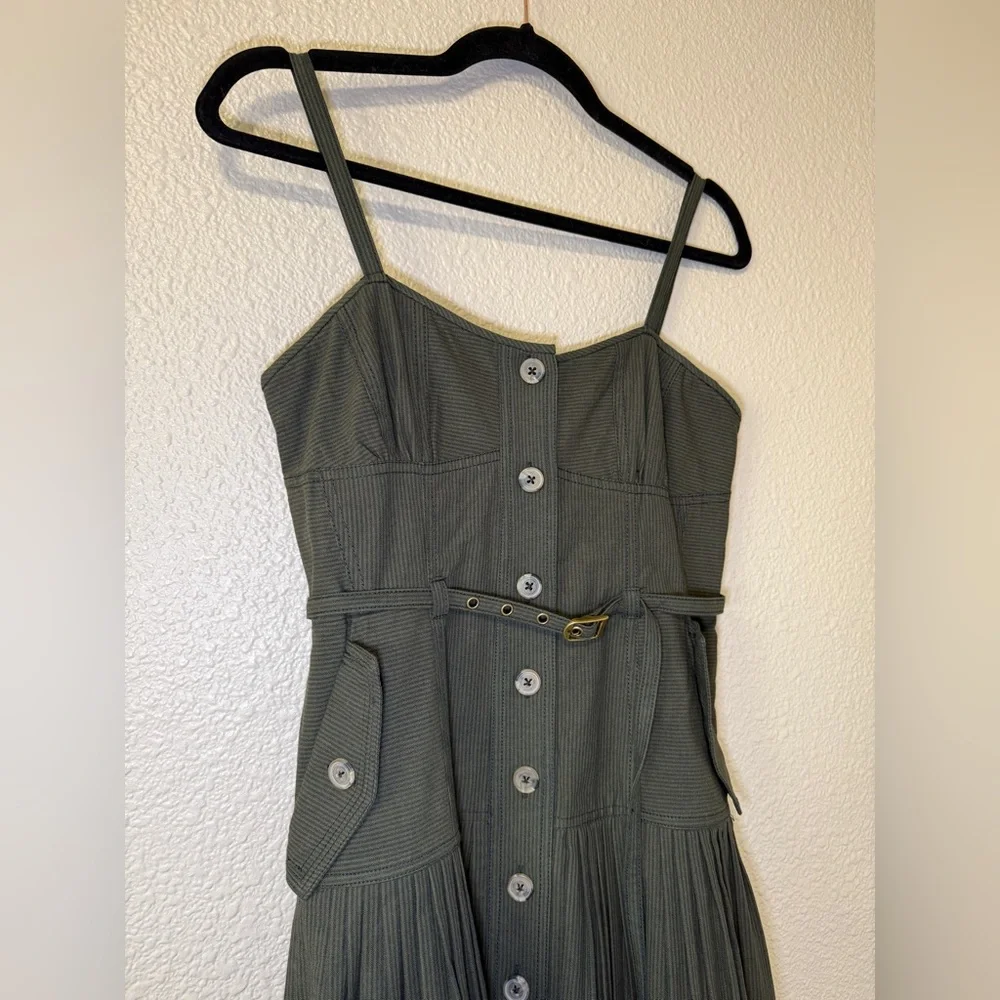 NWOT ULLA JOHNSON Cleo Midi Dress Pleated Green Vacation Holiday Summer Resort 4 - Picture 7 of 11